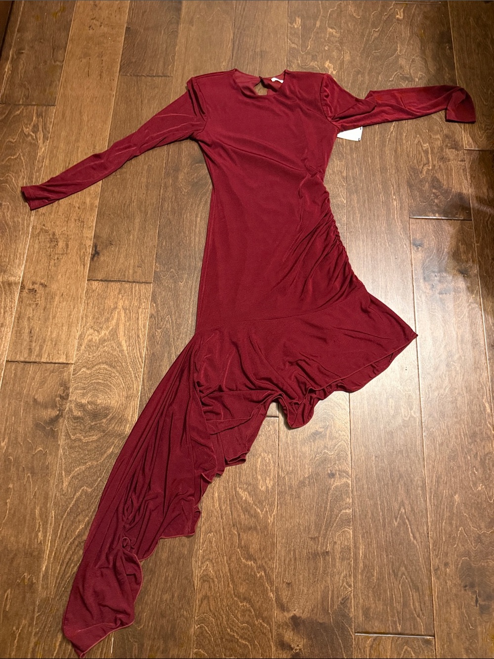 Astr Asymmetrical Ruched Maxi Dress - Burgundy